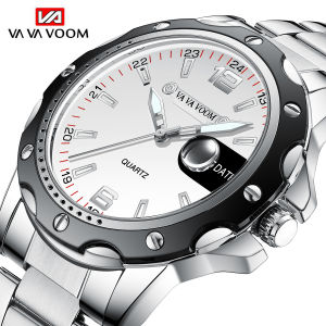 VA VA VOOM Brand Business Men Watch Classic Stainless Steel Silver Black Quartz Movement 43mm Diving RO Series Sports Wristwatch