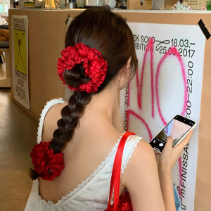 Monalisa Elegant Satin Hair Tie Womens French Fold Flower Ball Hair Accessory Sweet Style Gift for Girls Hairband Hair Hoop