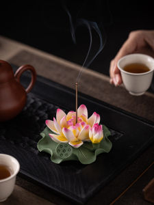 Handmade Ceramic Lotus Flower Incense Holder Home Tea Table Decorative Crafts Buddha Front Offering Flower Ornaments Zen Spirit