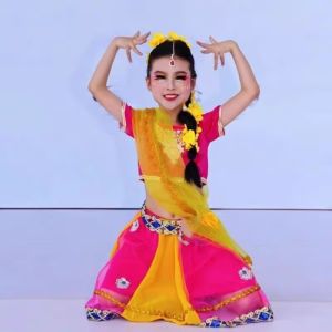 New Dance Performance Costume Floral Girls Ethnic Style Tang Dynasty Childrens National Clothes Soft Silk Fabric Kids Outfits