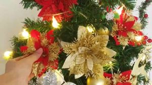 MaxFun Free Clips 5/10Pcs Big Christmas Flowers Decorations Gold Red Silver Poinsettia Decoration Christmas Flower For Vase Christmas Tree Artificial Flowers Plants Xmas Flower For Christmas Tree Decorations Xmass Decoration Sale Christmas Ornaments