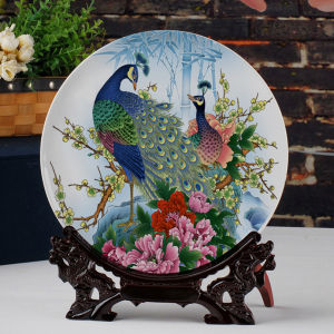 Jingdezhen Ceramic Peacock Peony Decorative Tray Home Office Living Room Bring In Wealth and Treasure TV Cabinet European Creative Crafts