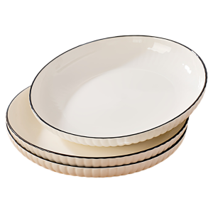 Yomerto | 2026 New White Steamed Fish Deep Round Plates Set