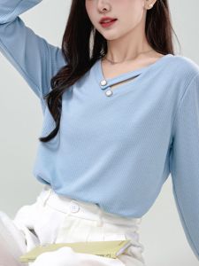 2025 New Style Womens Long Sleeve Thermal T-Shirt Slim Fit Pure Color Small Audience Top Threaded German Velvet Base Shirt