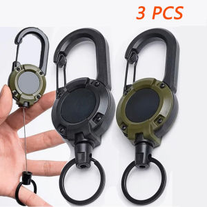 Retractable Heavy Duty Pull Reel Carabiner Key Chains Strong Steel Wire Rope Buckle Spring Key Ring Outdoor Sporty Keychain Tool