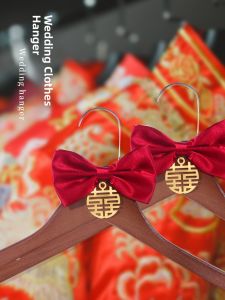 Chinese Wedding Celebration Red Clothes Hanger Set New Couple Bride Groom Show He Happy Word Chinese Style Wedding Celebration Supplies