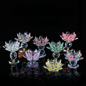 Three-Layer Lotus Candle Holder Crystal Glass Home Use Butter Lamp Display Buddha Offering Long- Burning Lamp Base