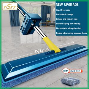 Flat Squeeze Mop Hand-free Washing Magic Mop New-upgrade High Quality Long Handle Clean Brush Strong Water Absorption Microfiber Mop Pad Floor Cleaning Tools