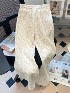 Floral Print High Waist Drawstring Casual Wide Leg Pants for Men And Women Summer Popular Teenage Loose Fit Trousers