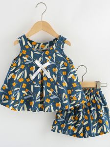 ชุดนอนเด็กผู้หญิงฤดูร้อน ชุดนอนแบบบาง ชุดนอนฤดูร้อนสำหรับเด็กผู้หญิง ชุดกระโปรงสั้น ชุดเสื้อกั๊ก ชุดนอนผ้าฝ้ายผสมโพลีเอสเตอร์