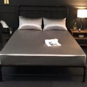 Abraca Dabra Cheapest Preimum Silky Satin Fitted Bedsheets Smooth Cooling Soft Plain Silky Bed Sheet With Elastic Rubber For 6 Szies 17 Colors Summer Favourite Bedding