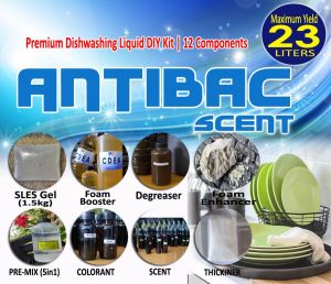 ANTIBAC Scent|Premium Dishwashing Liquid DIY Kit | 23 Liters maximum Yield|  Complete 12 Components with 1.5kgs. SLES| 18 months shelf life
