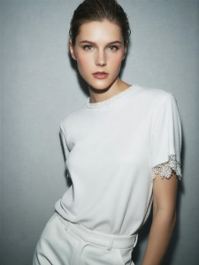 AMII | Lace and Ribbon Trimmed Round Neck T-shirt