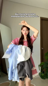 Set công sở nữ mặc hè set bộ đi chơi áo cổ bẻ sơ mi tay dài phối viền cài quy nút kèm chân váy xẻ tà phong cách Hàn Quốc