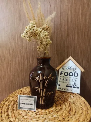 VAS BUNGA KERAMIK GUCI S COKLAT