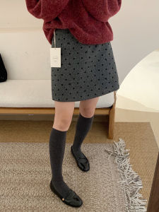 High Waist Polka Dot Tweed Short Skirt A-Line Slimming Miu Style Wrap Body Half-length Korean Fashion Suits All Seasons