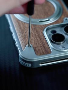 OATSBASF Wooden Phone Case Magnetic Bumpers  Phone Casing Built-in 360°Rotation Kickstand For iPhone 15/14 Pro Max