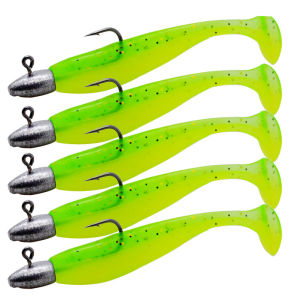 JYJ 5 pieces a bag 5cm Ttail soft fishing bait lure matched with 2g jig head hook for rooting fishing lure bait