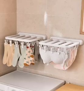 DXL Foldable Clothes Hanger Punch-free Home Balcony Clothes Wall Hanging Drying Rack Socks Drying Hanger Multi-clip Clothes Hanging