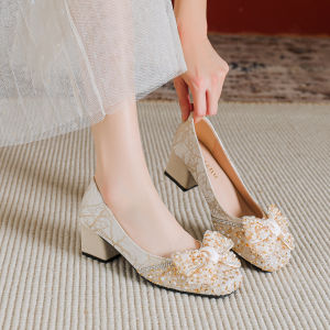 Comfortable Chunky Heel Womens Shoes Gentle Bride Maids Shoes Slip-On Fashionable Korean Style Spring Summer Large Size Shoes