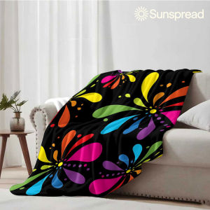 Beast Kingdom | Black Rainbow Splash Flower Soft Warm Flannel Blanket Lightweight Cozy Christmas Halloween Home Decor Room