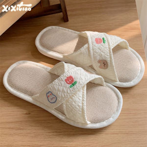 Dép Vải Lanh Cotton Mùa Hè Cho Nữ Dép Lót Bằng PVC Chống Trượt Chất Liệu Vải Lanh Cotton Thiết Kế Hoa Nhật Bản Dép Lót Trong Nhà