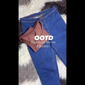 Celana Highwaist Wanita Jeans Pensil Biru Elektrik Kekinian Premium Quality Morrin