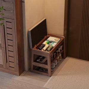 Solid Wood Indoor Entrance Shoe Bench Seat Storage Ottoman Multi Layered Shoe Rack Integrated Design Home Decor Furniture