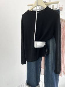 High-End Knitted Long Sleeve Base Shirt Inner Wear Commute Style Loose Fit round Neck Short Sleeve Pure Color Autumn Fashion