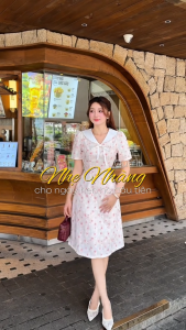 Đầm thiết kế BEMINE cổ thủy thủ dáng chữ A họa tiết nơ hoa phù hợp đi chơi-B475