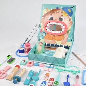 109.[SEDIA STOK ADA] Playkidzz mn s Mainan Pergigian Kit Set Wooden Dentist Brush Teeth Educational Toys Set 儿童口腔医疗牙医刷牙身体认知玩具/早教玩具