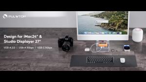 PULWTOP USB C Hub for iMac with USB A/C 10Gbps Hub for M1/M3/M4 2 USBA 2.0 SD/TF for iMac 24 inch & Studio Display