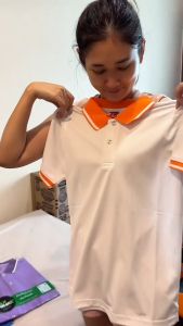 เสื้อโปโลสีขาว ปกส้มริ้วขาว Polopeak - สีขาว ปกส้ม ริ้ว เสื้อโปโล พาร์ทเนอร์ ส่วนตัว