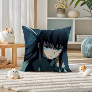 Bandai | Demon Slayer Himejima Gyomei Anime Plush Pillow Cover Soft Short Plush Cushion Cover For Sofa Bedroom Home Decor Gift Decoration