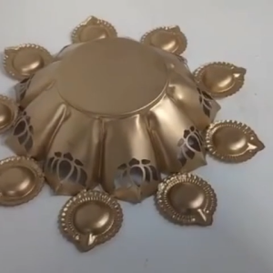 Metal Decorative Bowl with Lotus Cutwork| Decorative Pooja & Floating Flower Bowl and Tealight Holder (Pack of 1 Pc | Size - 12 Inches)