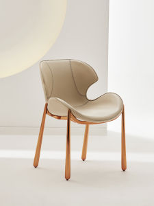 Luxurious Metal Rose Gold Plated Saddle Leather Comfortable Modern Nordic Designer Casual Makeup Chair High End Residential Furniture