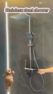 304 Stainless Steel Bathroom Shower Set 4 in 1 square Shower Set with RainfalShower HeacHigh Pressure Toilet Bidet Sprayer 1.5mTelephone Shower Head Four Way Wall MountedHeiaht adiustable 360 o rotation Cold and HotWater Saving Shower Set