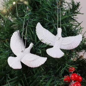 10Pcs Dove Hanging Ornaments White Plastic Christmas Tree Decor Symbol of Hope Joy for Wreath Window Display