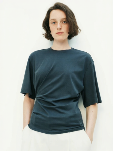edition | New Asymmetric Ruffled Waist Tied Silk Cotton Tee