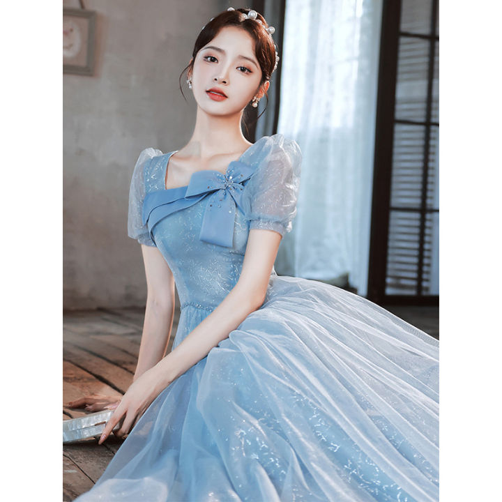 Eaglely Banquet Blue Evening Dress For Women Elegant 2024 New Glamorous Anual Dinner Party High 4786