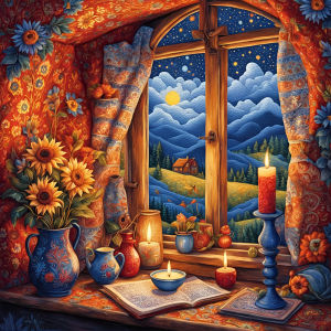 Huacan Diamond Painting Window Full Square Round Mosaic Night Landscape New Arrivals Handmade Gift