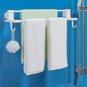 KOREA DeHUB Vacuum Pad Towel Hanger Double Rods Towels Shelf ABS Wall Mounted Punch-free Towel Hanging Rack Stand