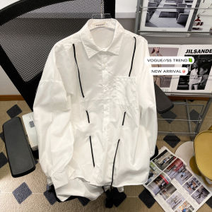 American Style Loose Fit Long Sleeve Mens White Shirt Hip Hop Trendy Casual Individuality High Street Design Summer Fashion