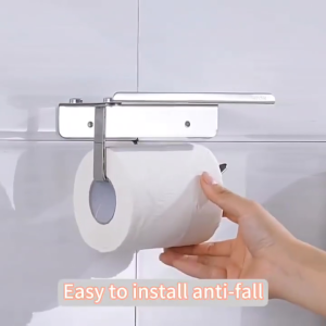 Stainless Steel Wall Mount Bathroom Toilet Paper Rolls Holder & Phone Holder