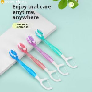 Portable Travel Disposable Soft Bristle Toothbrush with Bursting Beads Dental Floss Cleaning Kit for Universal Use