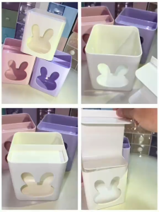 กระถางดินสอลายกระต่ายสุดคิวท์ ใส่แปรงแต่งหน้า ปากกา ของเล็กๆ จุเยอะ ไซส์กำลังดี สำหรับโต๊ะเรียน โต๊ะทำงาน แถมสติ๊กเกอร์ฟรี