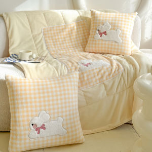 Cute Rabbit Pillow Blanket Two-In-One Milk Velvet Nap Blanket Multi-Functional Warm Pillow Blanket for Office Nap Time