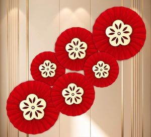 [Hàng mới về] Set 06 cái quạt giấy đỏ và treo cầu thang dùng để trang trí tiệc cưới