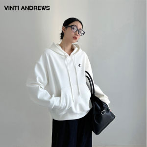 Hooded Pullover Sweatshirt for Petite Women in White Loose Fit Short Style