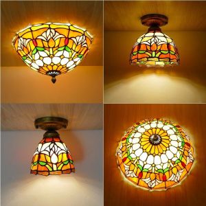 Tiffany Ceiling Light Creative Tulips Glass Ceiling Lamp Restaurant Aisle Balcony Bedroom Iron Ceiling Lamp LED AC110-240V